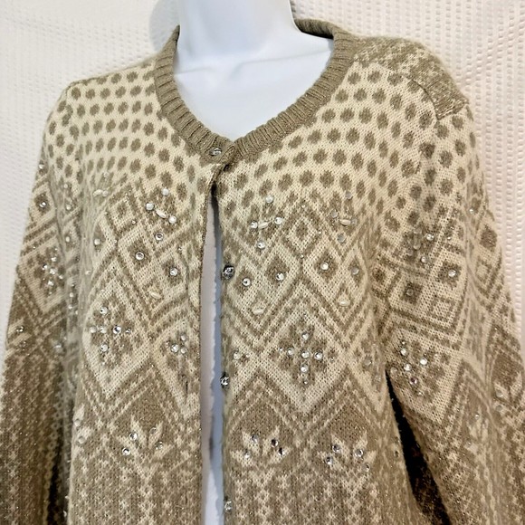 Christopher & Banks Gold Metallic Nordic Cardigan Sweater Size Large - Picture 1 of 6
